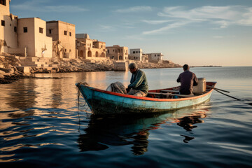 Fototapeta na wymiar Fishermen's Pursuit. Captivating Scenes of Arab Fishing Communities in Action Along the Coast