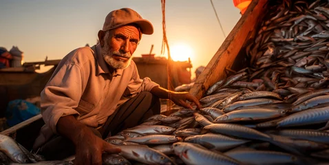 Foto op Plexiglas Proud Fisherman's Display. In an Arabian Fishing Village, a Traditional Fisherman Exhibits His Haul.   © Mr. Bolota