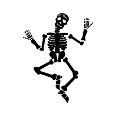 Drawn jumping skeleton on white background