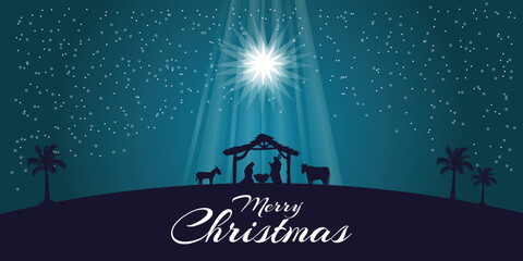 Festive banner for Christmas with nativity scene - obrazy, fototapety, plakaty