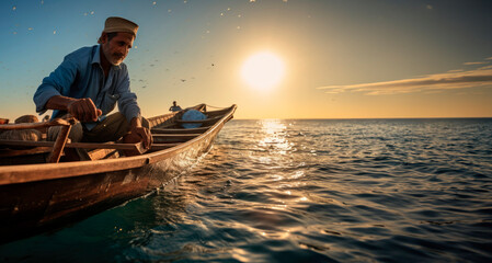 Fototapeta na wymiar fisherman on the boat