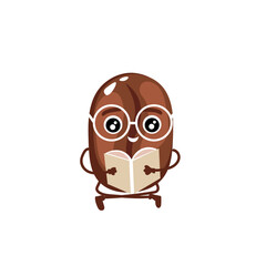 Funny coffee bean reading book on white background