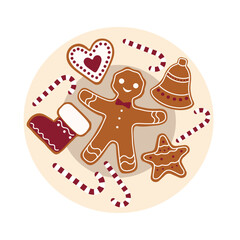 Plate with tasty Christmas treats on white background
