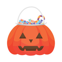 Halloween basket with sweets on white background