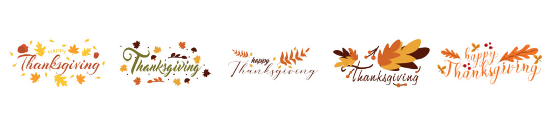 Set of Thanksgiving Day greetings on white background © Pixel-Shot