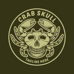 Crab Skull Illustration Vintage Design Vector Graphic Emblem