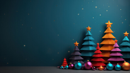 Christmas tree with ornaments background, Copy space, Celebration. Generative AI