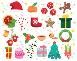 Set of Christmas clipart on white background