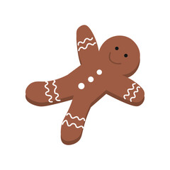 Christmas cookie in shape of gingerman on white background