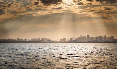 Naklejka premium 千葉側から東京湾越しに見た東京芝浦ふ頭方面の夕景