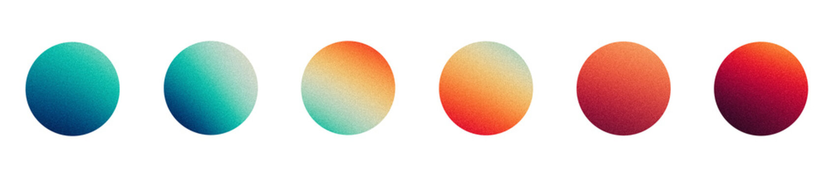 Teal orange grainy gradient vibrant sphere circle set red blue yellow abstract shapes isolated design elements