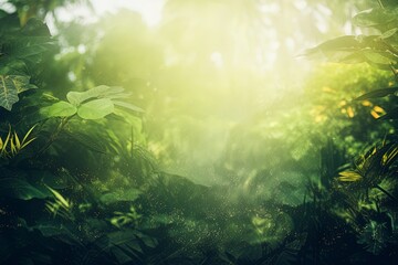 Blurred out jungle forest abstract background with lots of bokeh and a sunrays and room for text