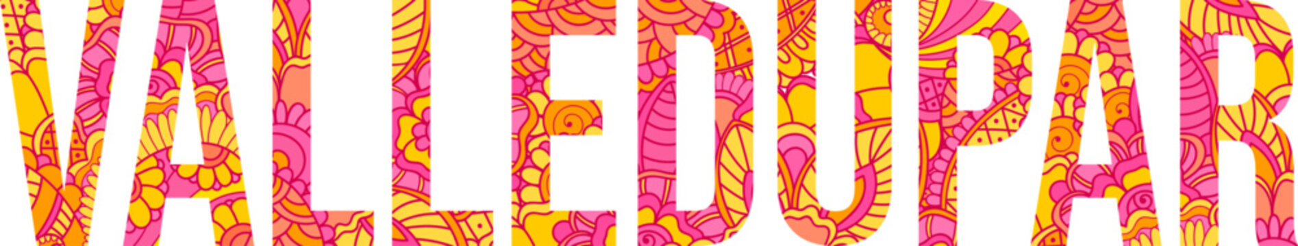Valledupar сity doodle text name filled with floral pattern