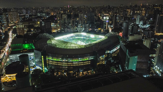 Aerial view of soccer team palmeiras allianz parque in São Paulo, Brazil. Photo made in São Paulo, SP, Brazil in 10 Nov 2023