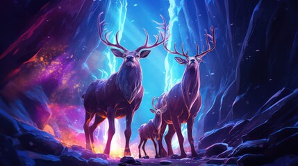 Illustration of Deer in Neon Color Scheme