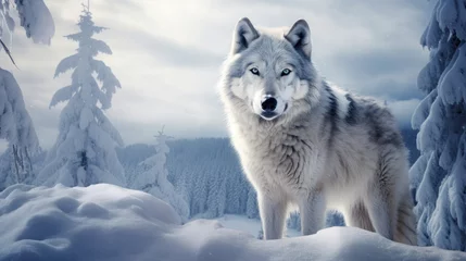Schilderijen op glas a wolf standing in the snow © sam
