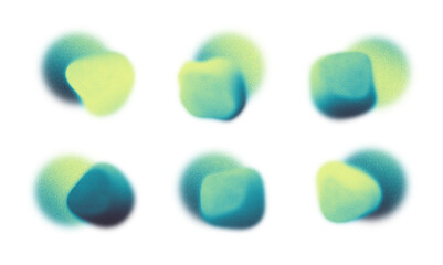 Abstract shapes set design elements gradient form blue green yellow isolated figures grainy texture effect
