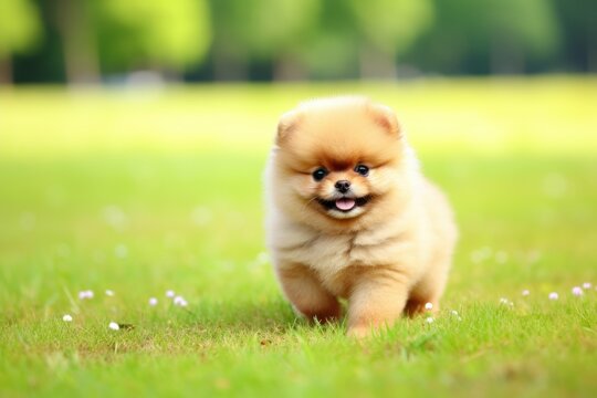 a small dog running in grass