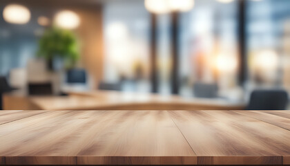 a wooden table top with blurred background - obrazy, fototapety, plakaty