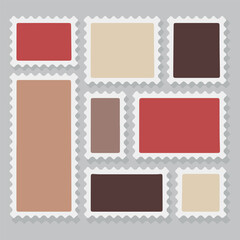 Set of blank postage stamps on grey background