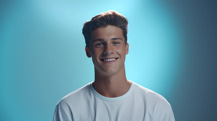 Handsome Young Man; Happy, Laughing, Smiling, Blue Background