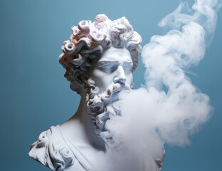 a statue of a man with a beard and smoke