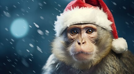 a monkey wearing a santa hat