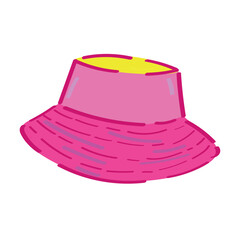 Stylish pink hat on white background