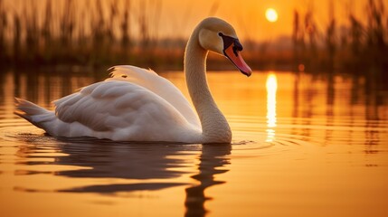 Fototapeta premium a swan swimming in water