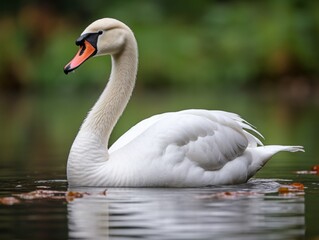 a white swan swimming in water