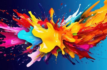 a colorful paint splashing out of a blue background