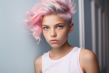 a girl with pink hair