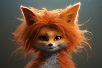a cartoon fox with fluffy hair