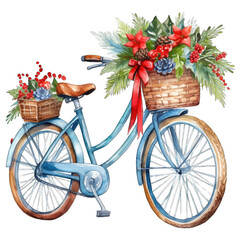 Fototapeta na wymiar Blue colored Christmas themed decorated bicycle, isolated 