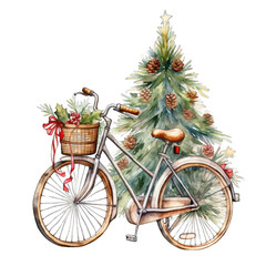Fototapeta na wymiar Christmas themed decorated bicycle, isolated 