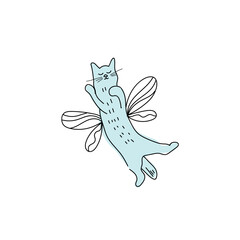 Cute cat with wings on white background