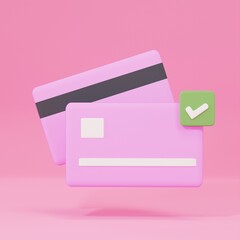 3d credit card with checklist icon for contactless payments, online payment concept isolated background use for graphic element. 3d render JPG illustration.