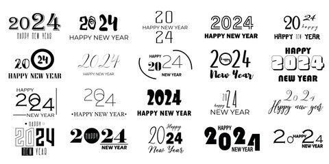 Fototapeta premium Set of clipart for New Year 2024 on white background