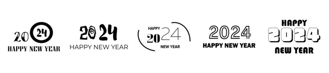 Set of clipart for New Year 2024 on white background