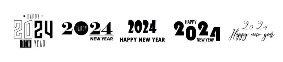 Set of clipart for New Year 2024 on white background