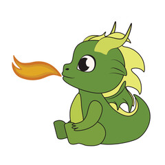 Cute fire-breathing dragon on white background