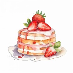Strawberry cake watercolor isolated on white