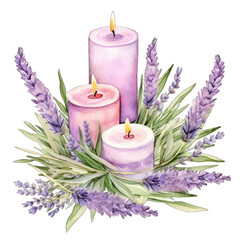 Obraz na płótnie Canvas Purple candle with lavender, isolated on transparent background