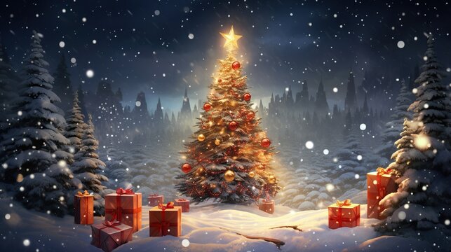 christmas tree in the snow