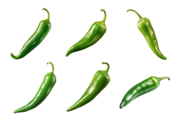Fotobehang green chili peppers collection isolated on a transparent background © agungai