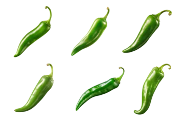 Poster green chili peppers collection isolated on a transparent background © agungai