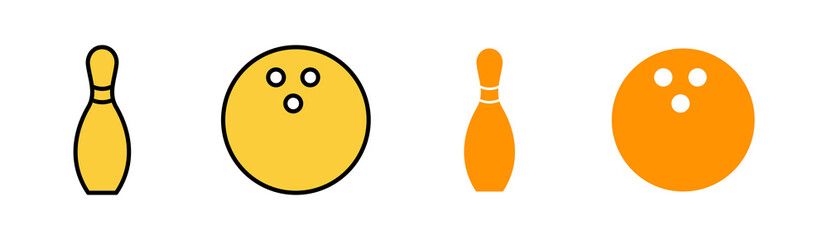 Bowling icon set for web and mobile app. bowling ball and pin sign and symbol.