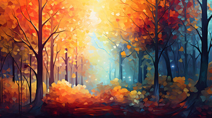 sunset in the forest wallpaper