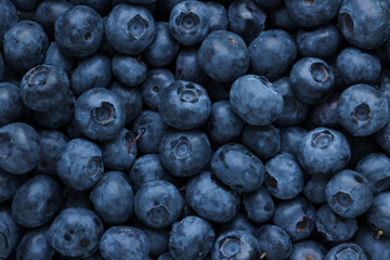 Fresh tasty blueberries as background, top view