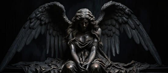 Fototapeta premium Eternal sadness depicted by an angel symbolizing life and death With copyspace for text